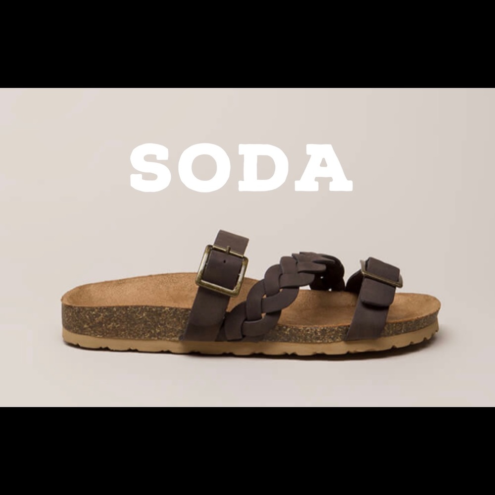 Soda Shoes | Dark brown strappy braised slip-ons